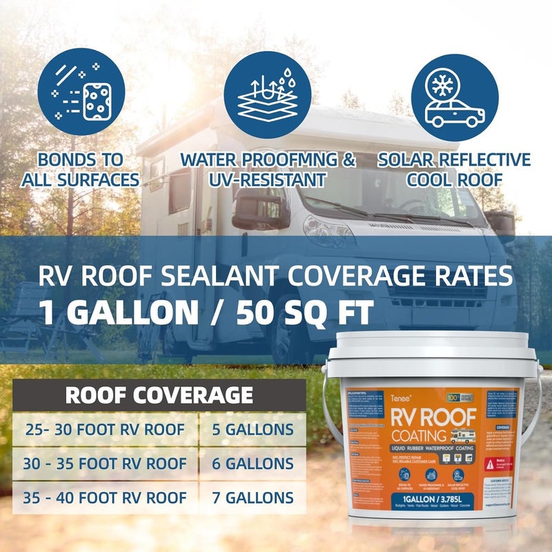 Tenee 1 Gallon RV Roof Coating White with Brush, Towel, Solar Reflective Sealant for Easy Insulation & Leak Repair, Liquid Flexible Rubber Camper RV Roof Sealant for Metal Building, Trailer, Motorhome - Image 5